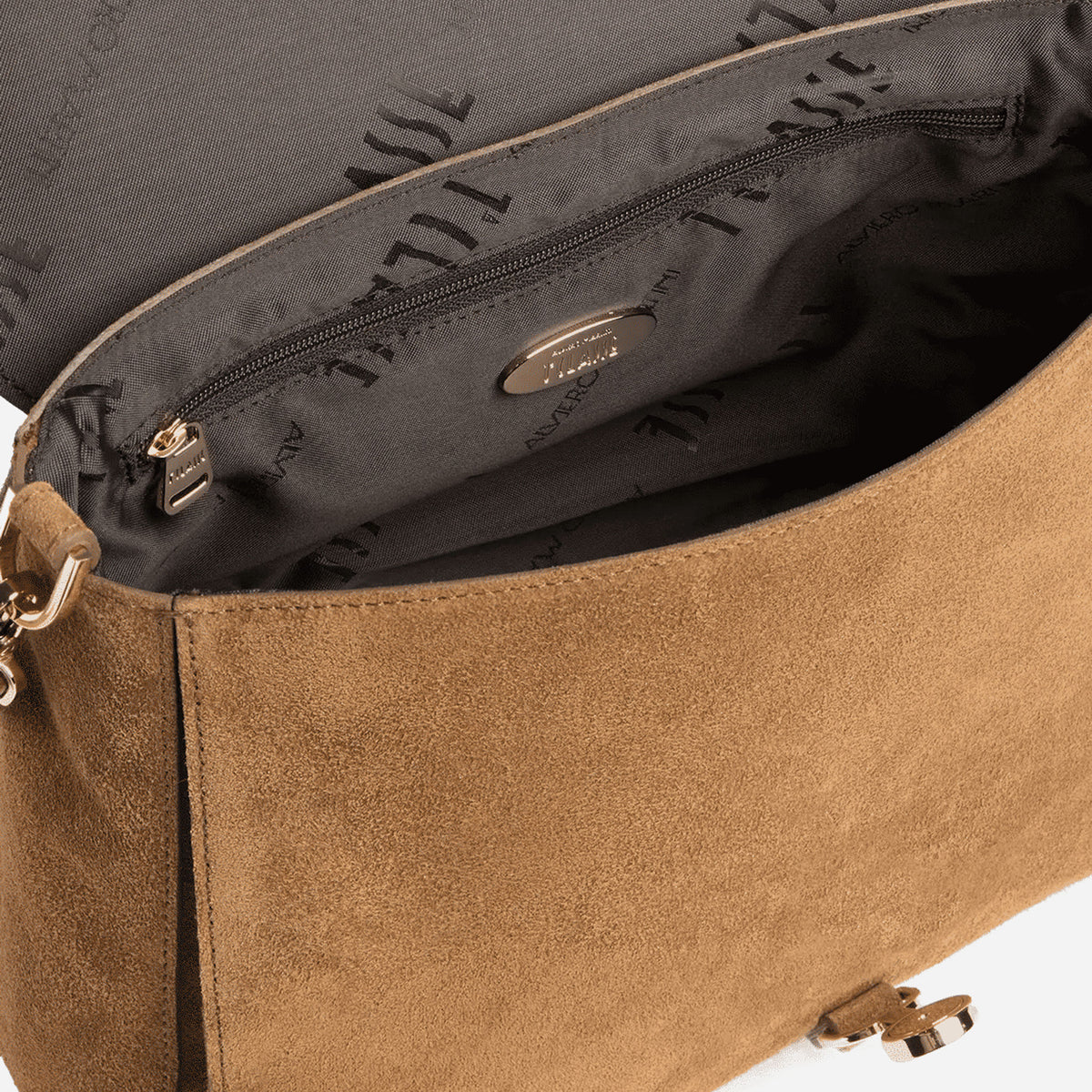ALVIERO MARTINI Golden Coin Messenger borsa sottospalla Terra di Siena CAMOSCIO
