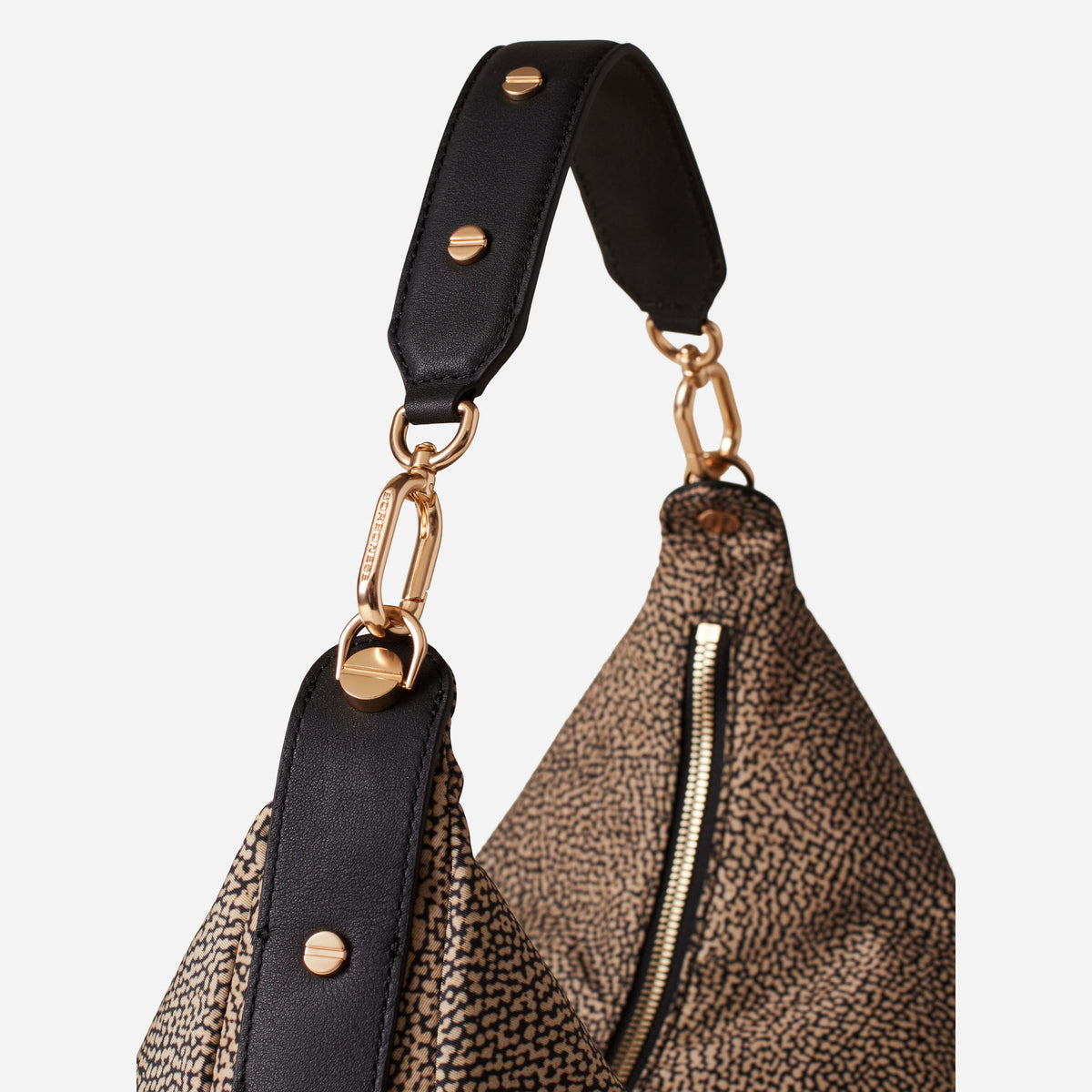 borbonese FRAME BORSA HOBO MEDIUM OP NATURALE/NERO