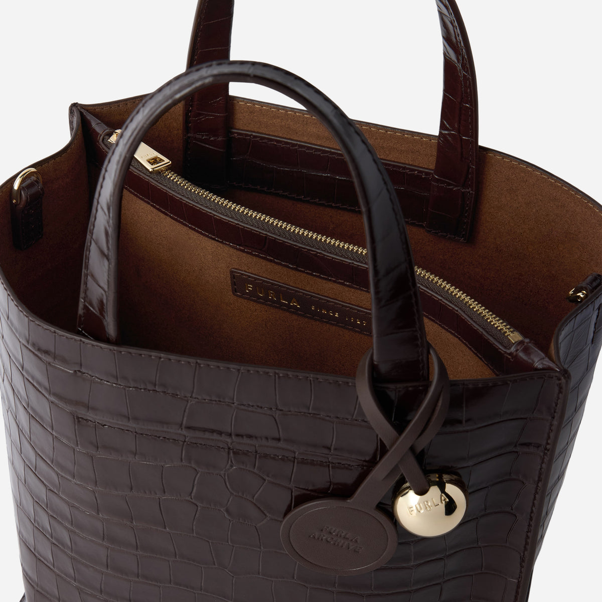 FURLA Divide It Borsa shopping piccola in pelle Cioccolato