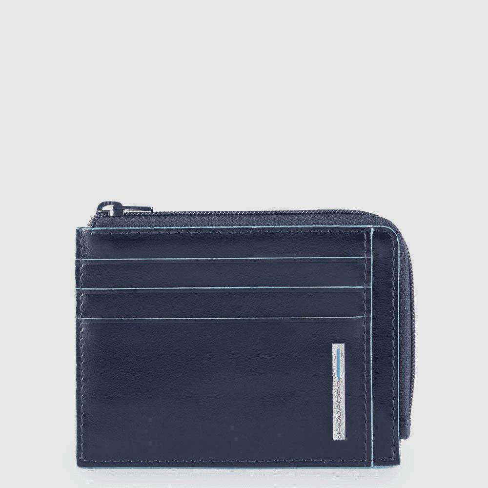 PIQUADRO Portamonete in pelle con porta documenti e carte BLU2