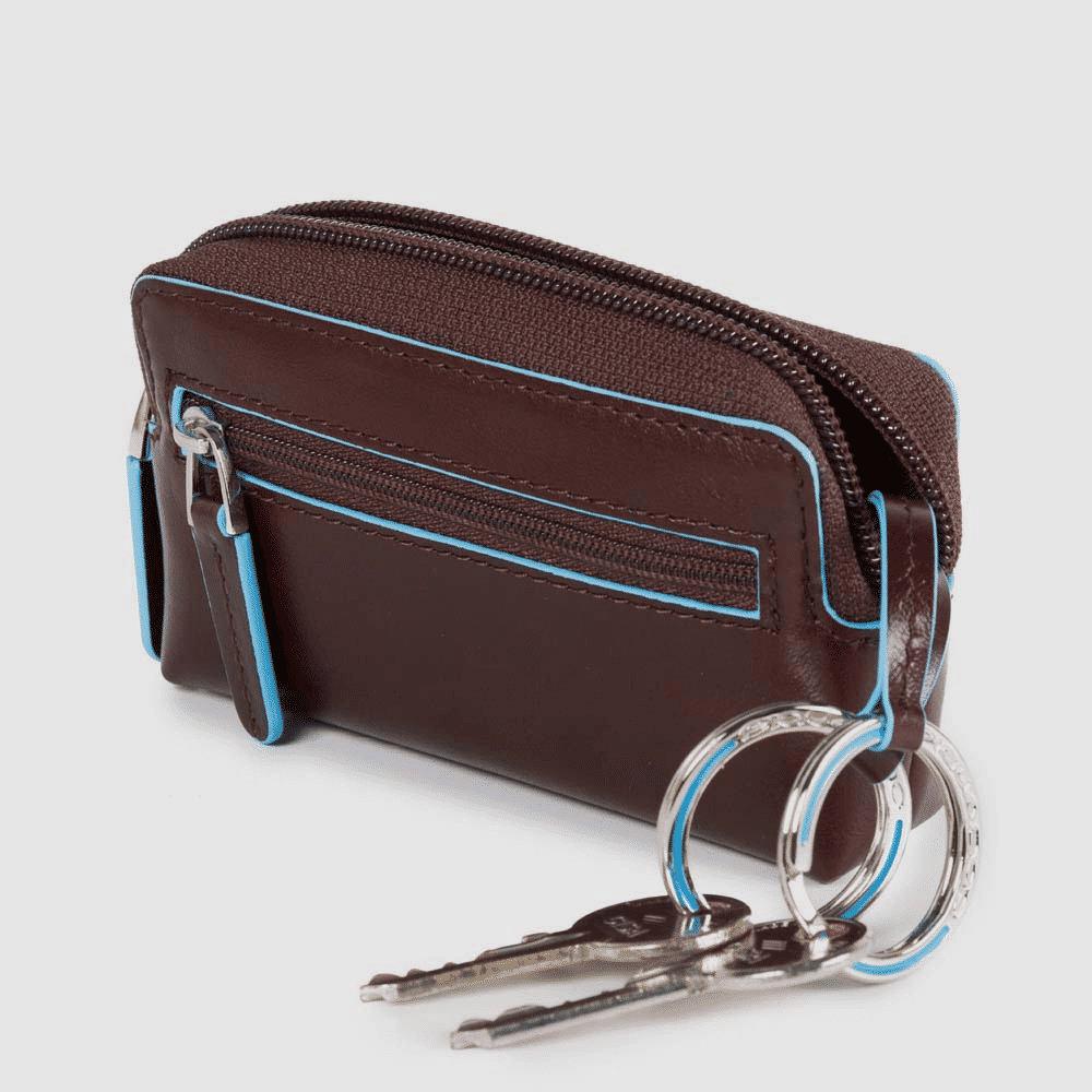 PIQUADRO Astuccio portachiavi in pelle a due anelle Mogano