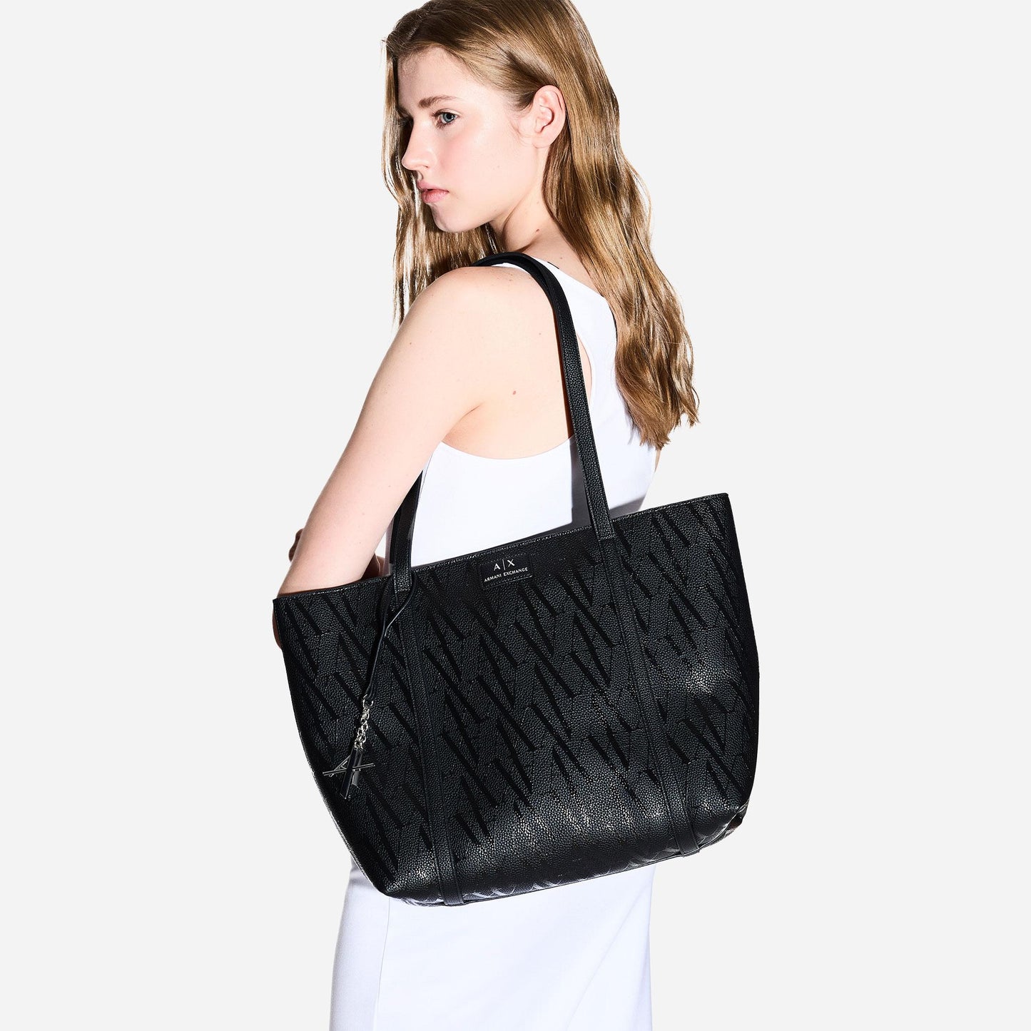 ARMANI EXCHANGE Borsa a mano in pelle BLACK/BLACK
