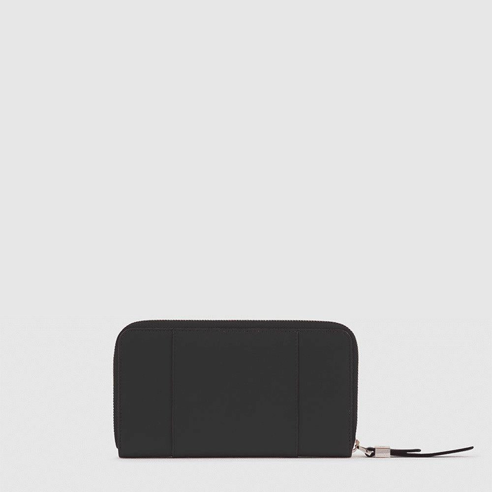 PIQUADRO Portafogli donna grande con zip Nero
