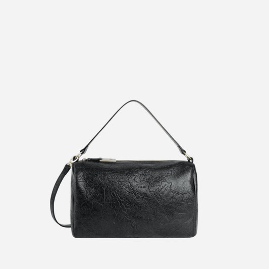 ALVIERO MARTINI Antique Geo Leather Bauletto Nero Nero 