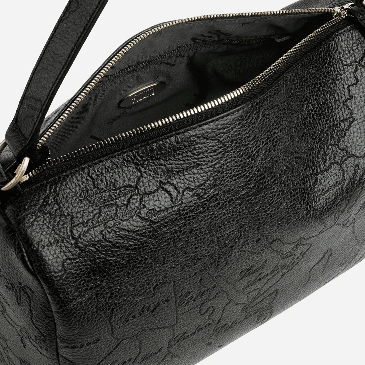 ALVIERO MARTINI Antique Geo Leather Bauletto Nero Nero 