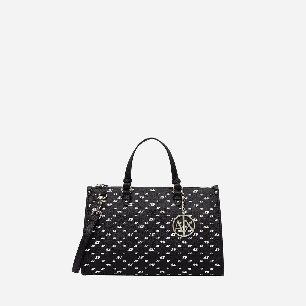 ARMANI EXCHANGE Borsa tote media a spalla logo all-over BLACK/WHITE 