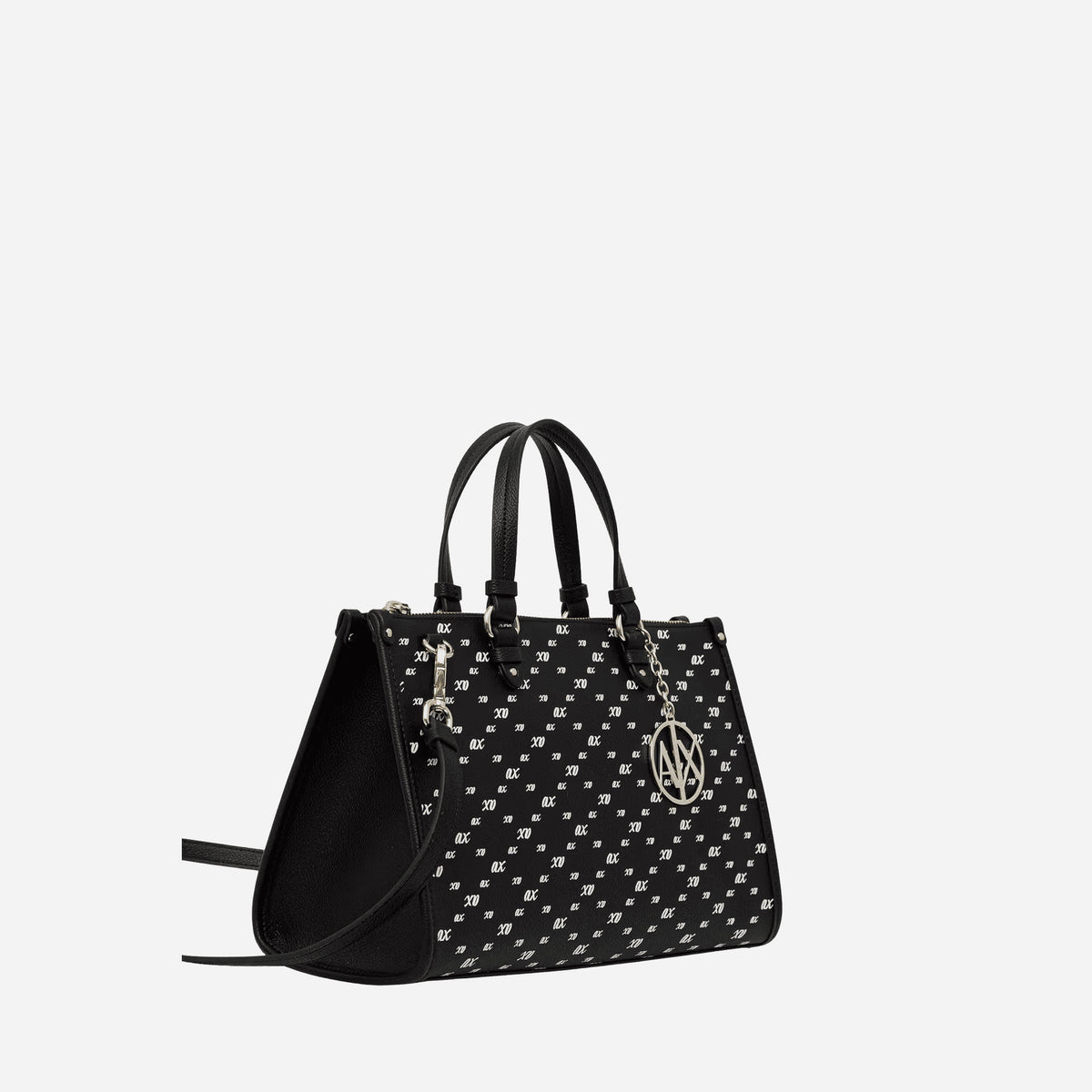 ARMANI EXCHANGE Borsa tote media a spalla logo all-over BLACK/WHITE 
