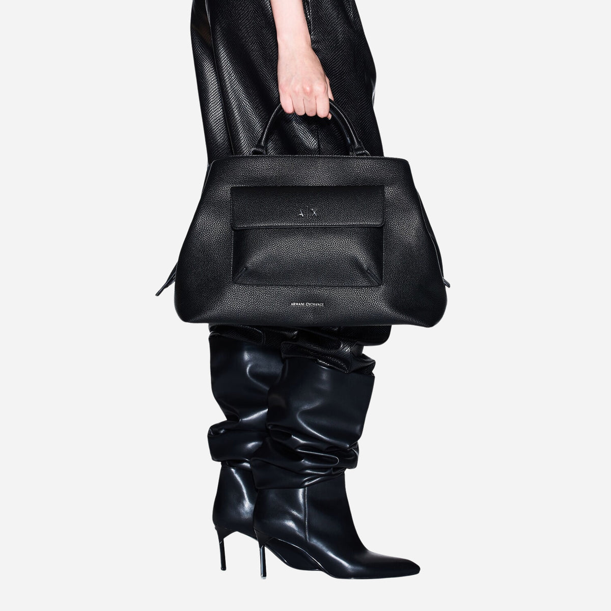 ARMANI EXCHANGE NICOLE Borsa a mano con tasca e tracolla BLACK 