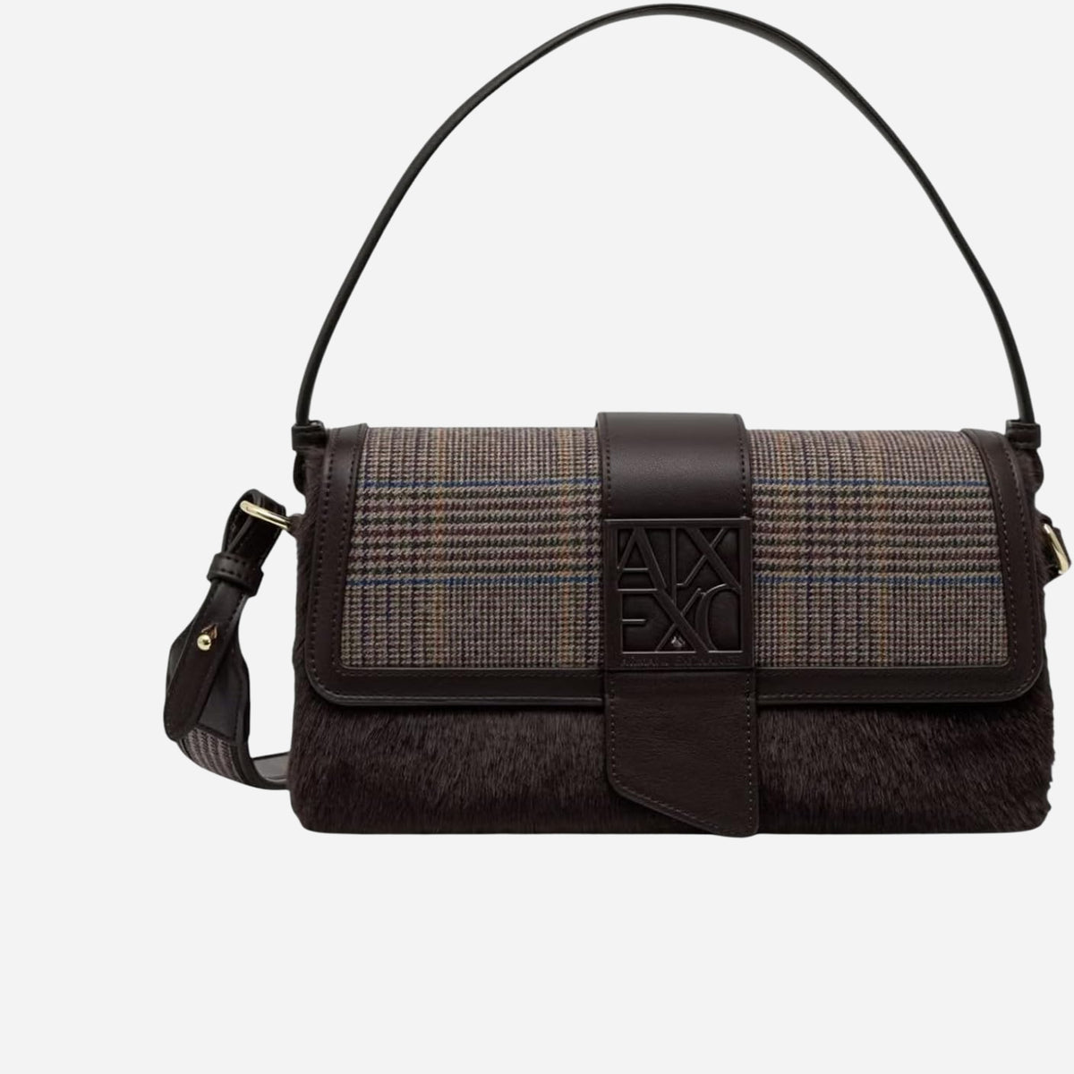 ARMANI EXCHANGE Borsa a tracolla media effetto martellato P. DI GALLES/FUR ANTAGONIST 