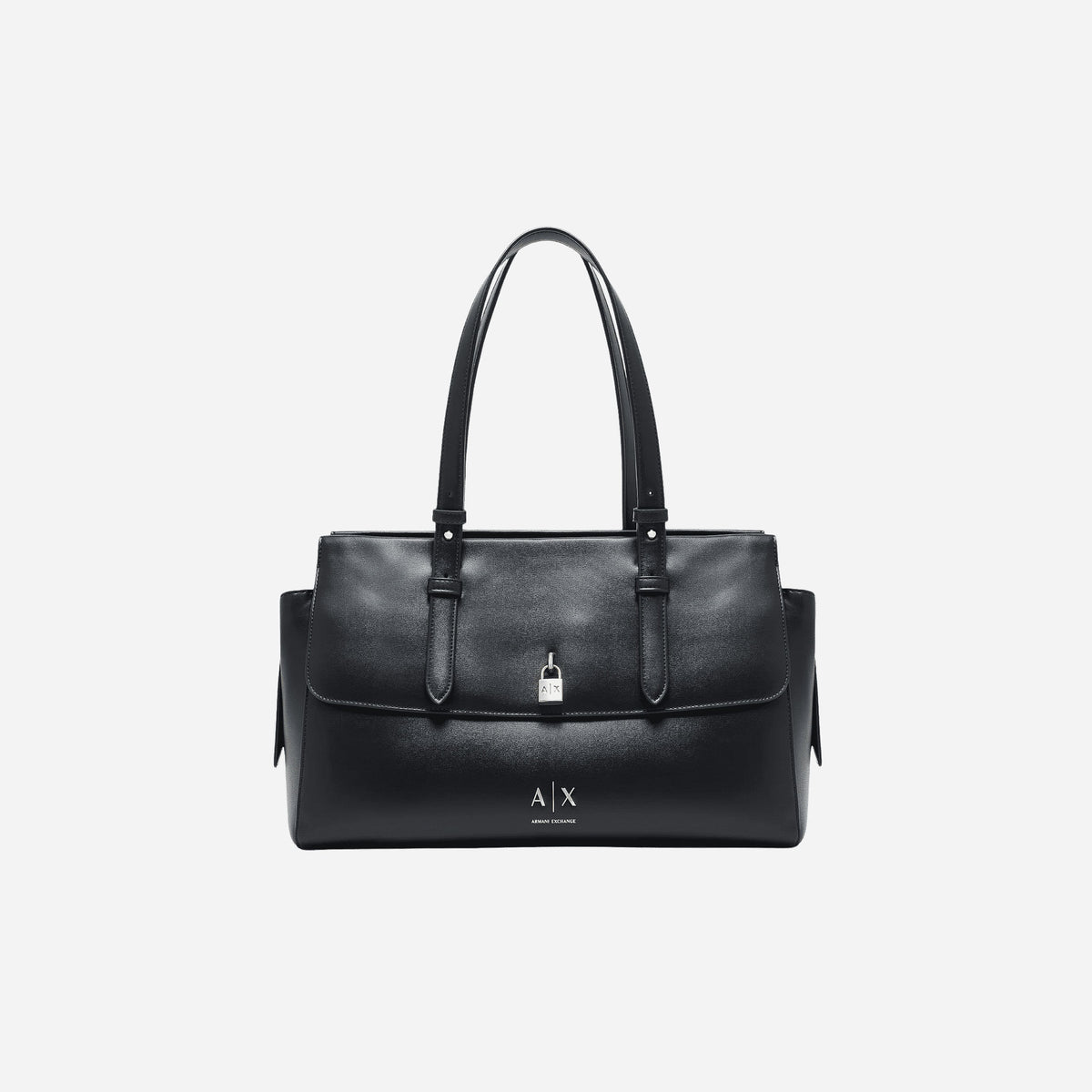 ARMANI EXCHANGE Borsa a mano media con patta e lucchetto BLACK 