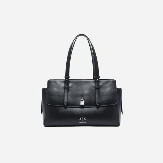 ARMANI EXCHANGE Borsa a mano media con patta e lucchetto BLACK 