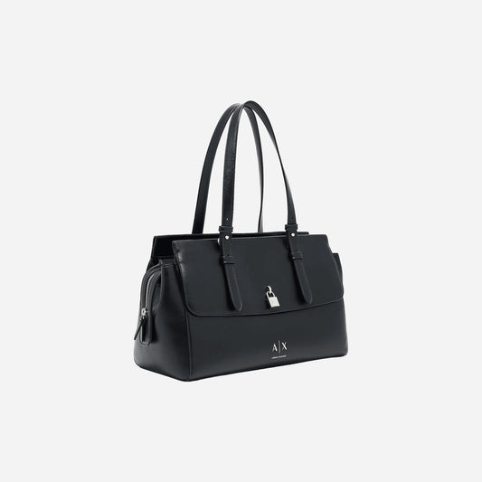 ARMANI EXCHANGE Borsa a mano media con patta e lucchetto BLACK 