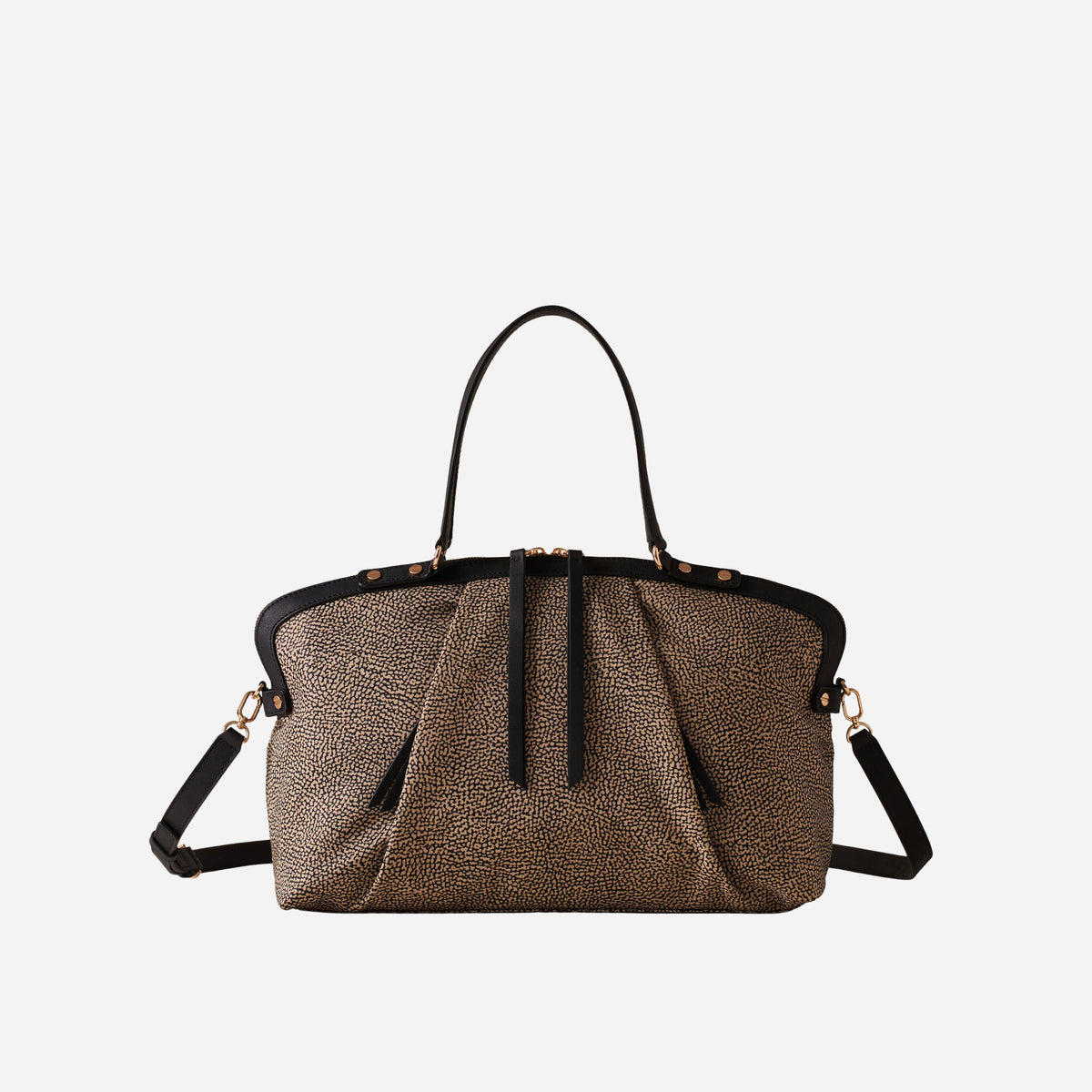 borbonese FRAME BORSA BAULETTO MEDIUM OP NATURALE/NERO 