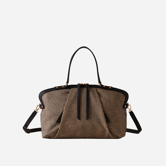 borbonese FRAME BORSA BAULETTO MEDIUM OP NATURALE/NERO 