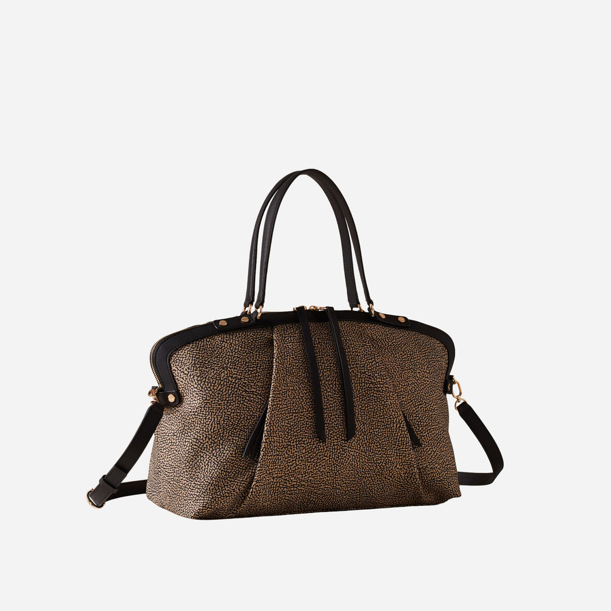 borbonese FRAME BORSA BAULETTO MEDIUM OP NATURALE/NERO 