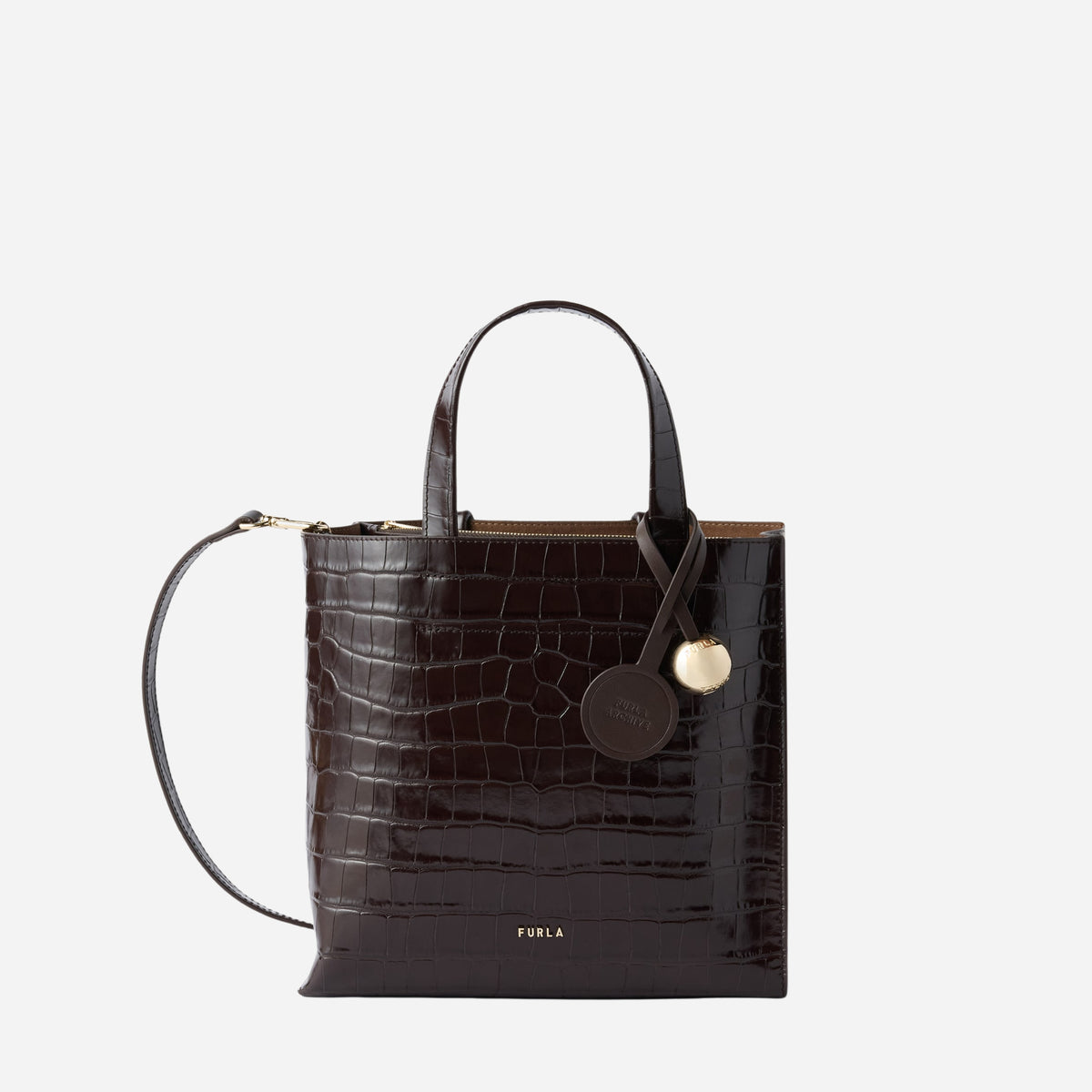 FURLA Divide It Borsa shopping piccola in pelle Cioccolato 