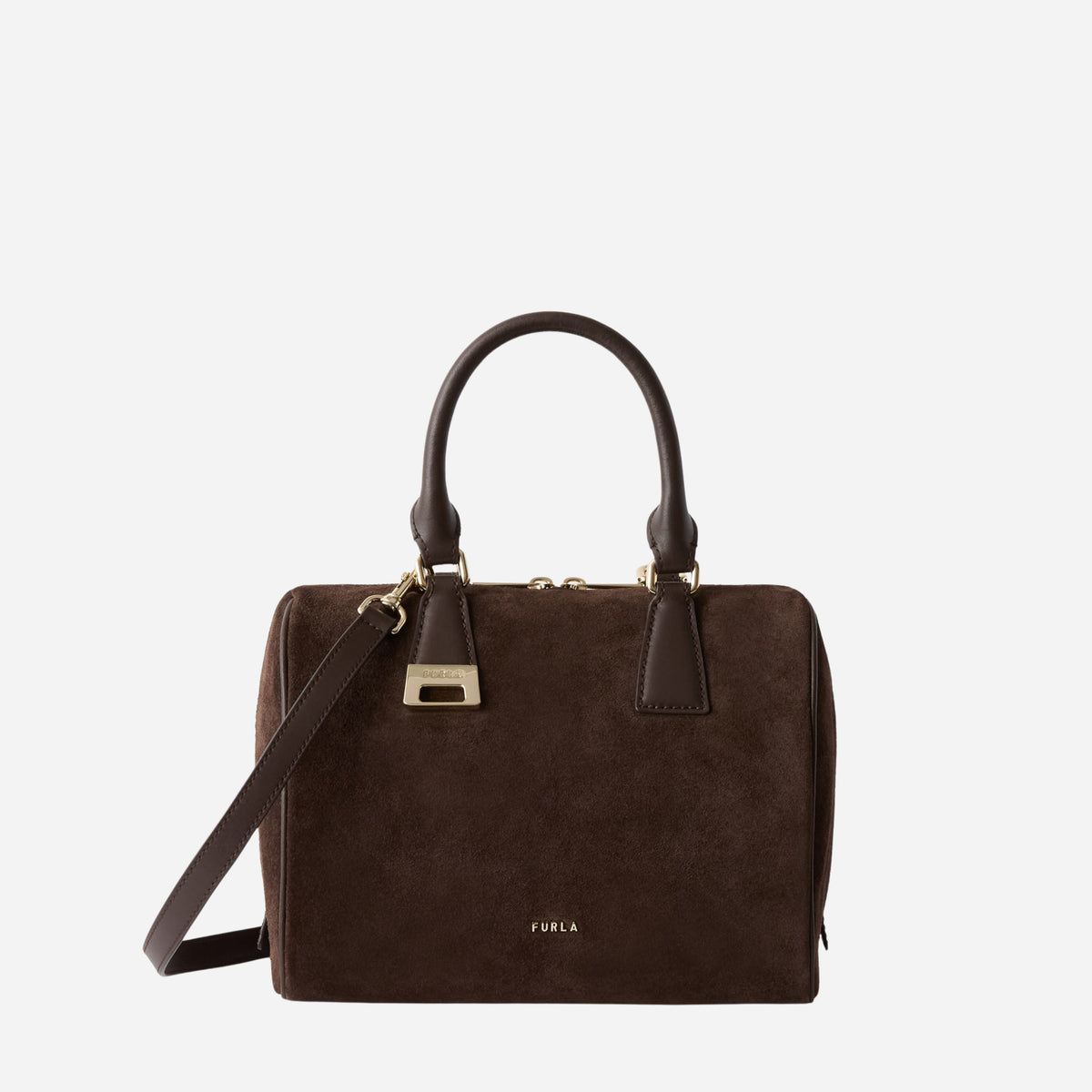 FURLA Olivia Borsa Boston media in camoscio TONI CIOCCOLATO 