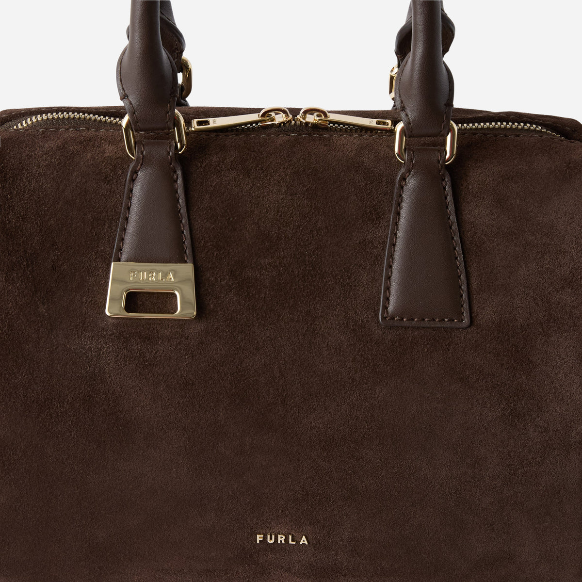 FURLA Olivia Borsa Boston media in camoscio TONI CIOCCOLATO 