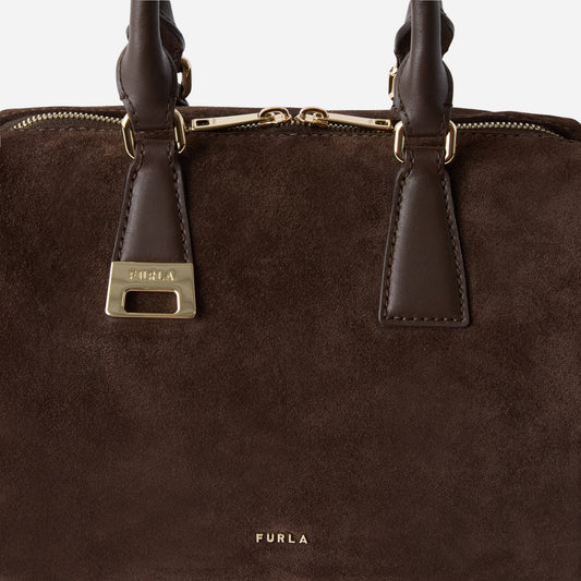 FURLA Olivia Borsa Boston media in camoscio TONI CIOCCOLATO 