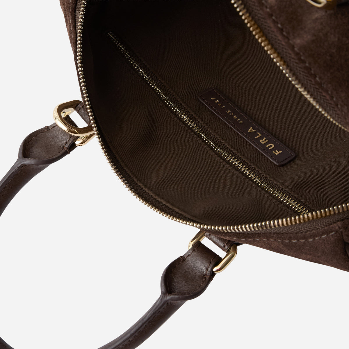 FURLA Olivia Borsa Boston media in camoscio TONI CIOCCOLATO 