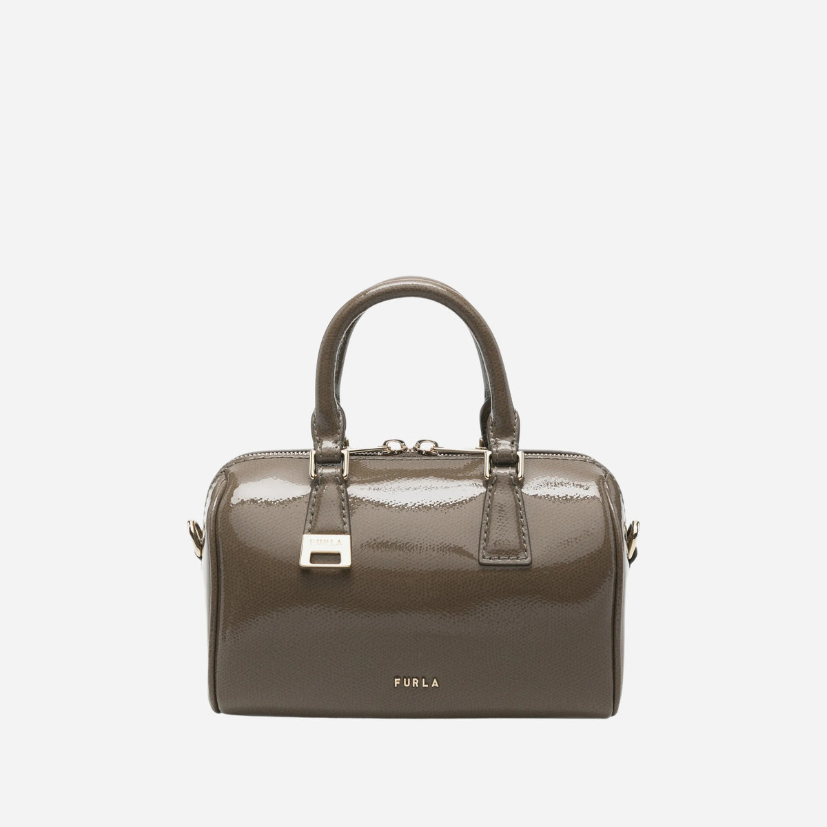 FURLA Olivia Borsa mini a mano in pelle verniciata MUDDY GRAY 