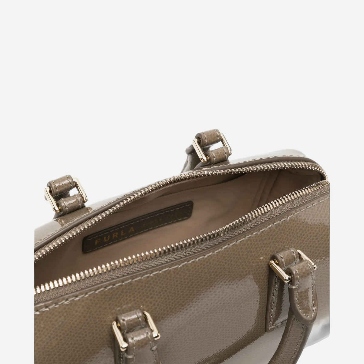 FURLA Olivia Borsa mini a mano in pelle verniciata MUDDY GRAY 