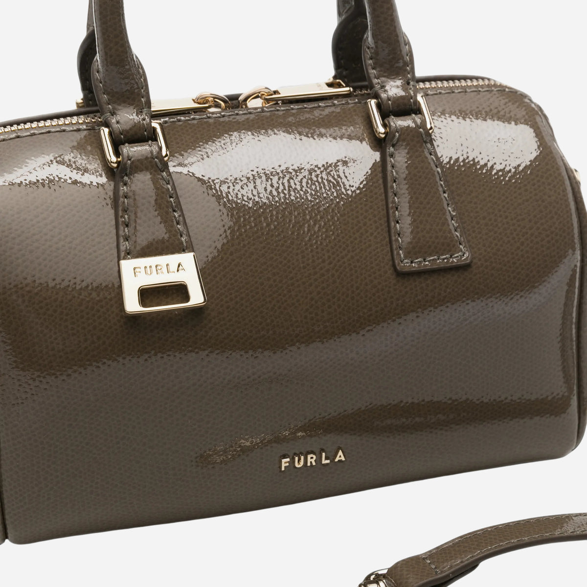 FURLA Olivia Borsa mini a mano in pelle verniciata MUDDY GRAY 
