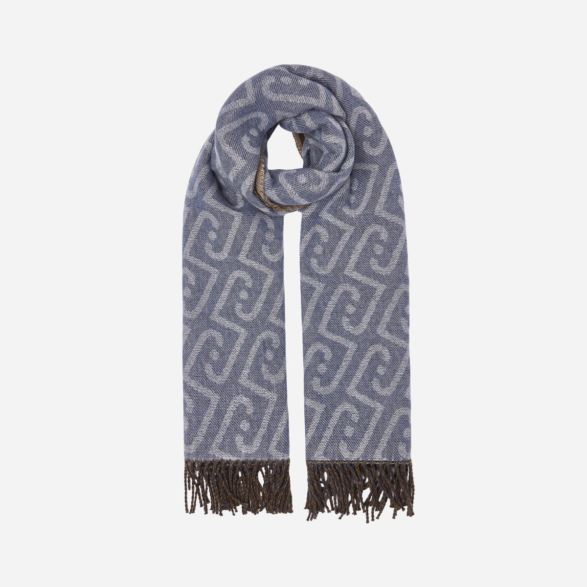LIU JO STOLA MONOGRAM CON FRANGE DENIM 