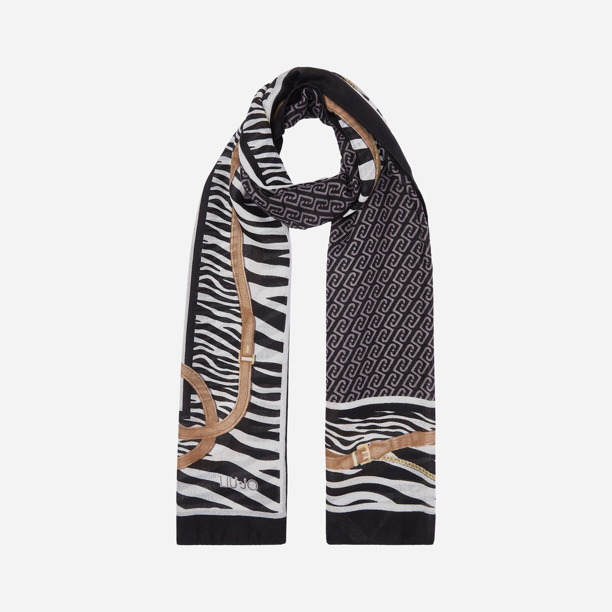 LIU JO STOLA ANIMALIER CON CINTURINI BLACK 