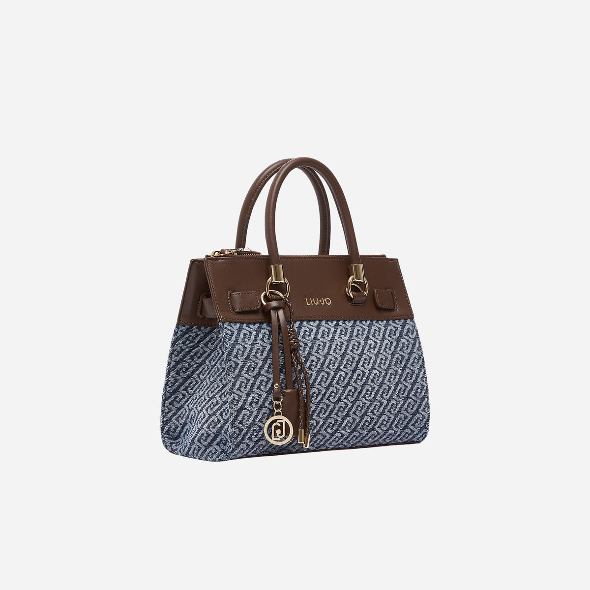 LIU JO Borsa satchel piccola a mano monogram jacquard Blu denim 