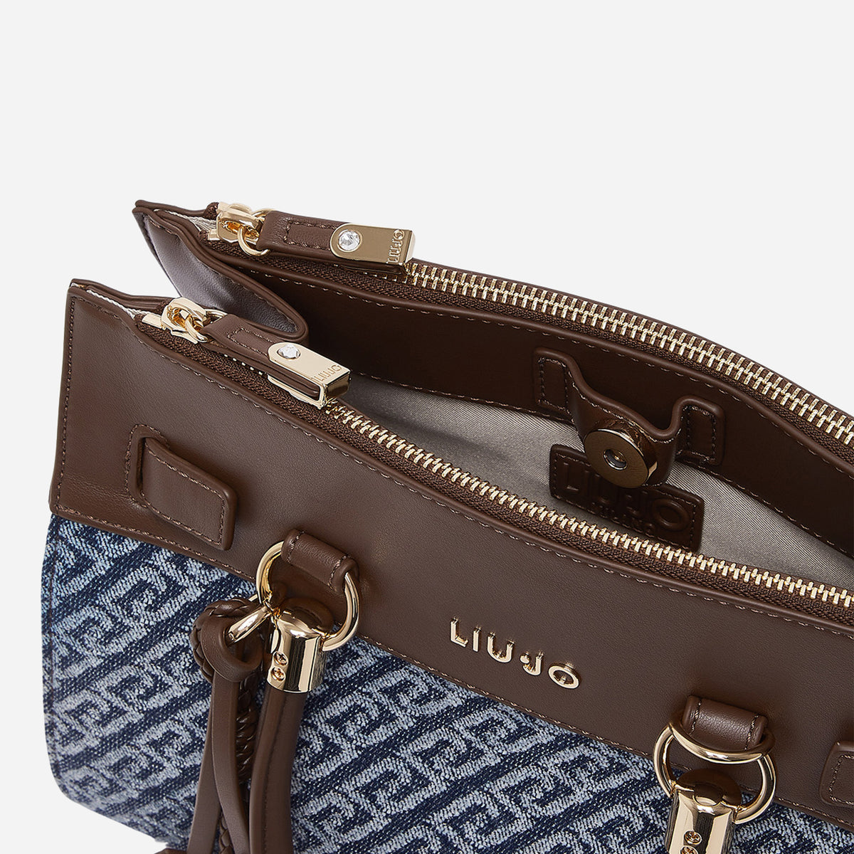 LIU JO Borsa satchel piccola a mano monogram jacquard Blu denim 