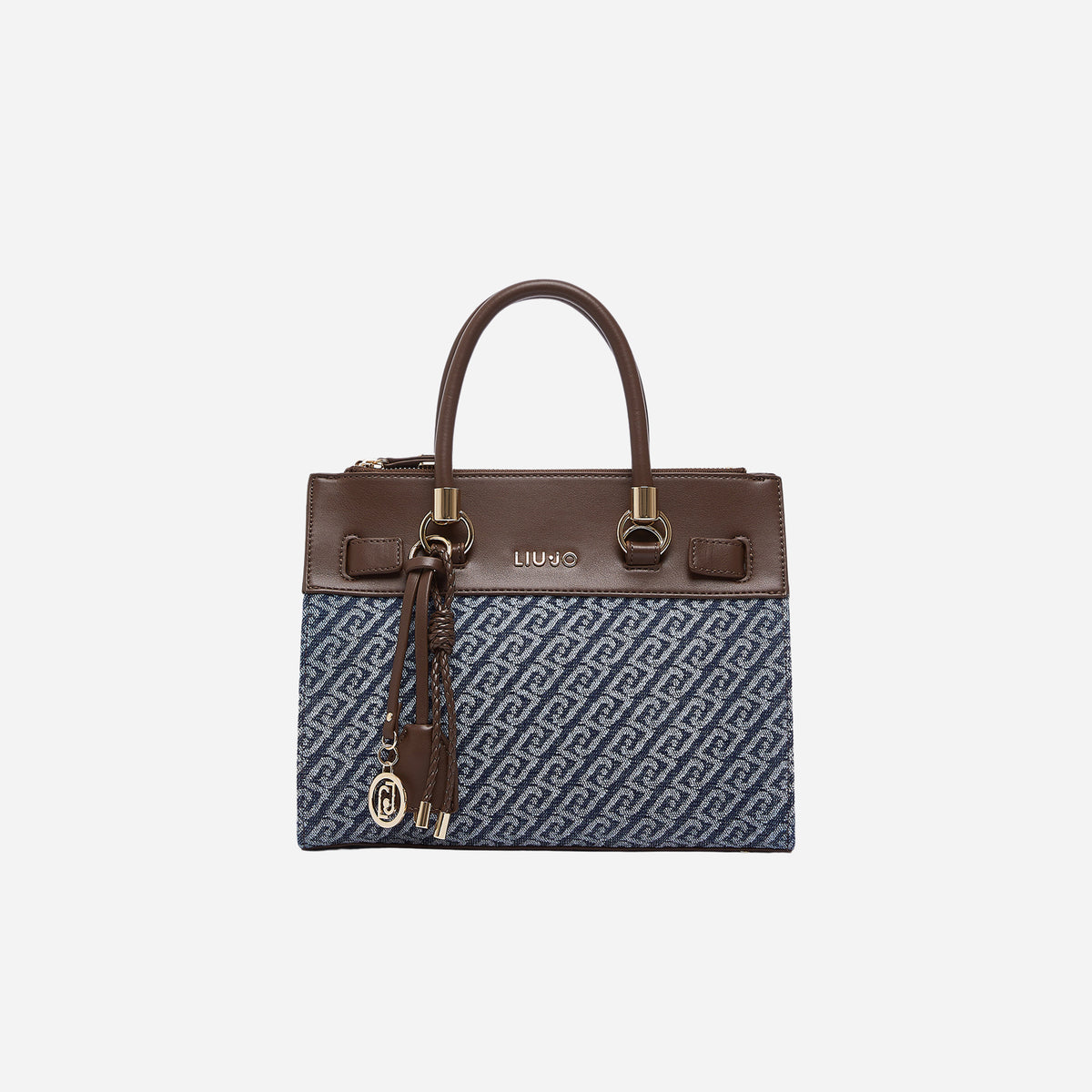 LIU JO Borsa satchel piccola a mano monogram jacquard Blu denim 