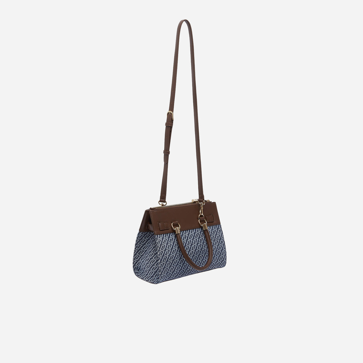 LIU JO Borsa satchel piccola a mano monogram jacquard Blu denim 