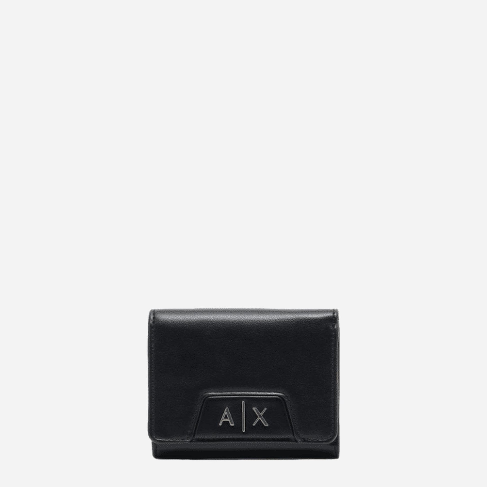 ARMANI EXCHANGE AX Portafoglio compatto bi-fold in ecopelle BLACK 