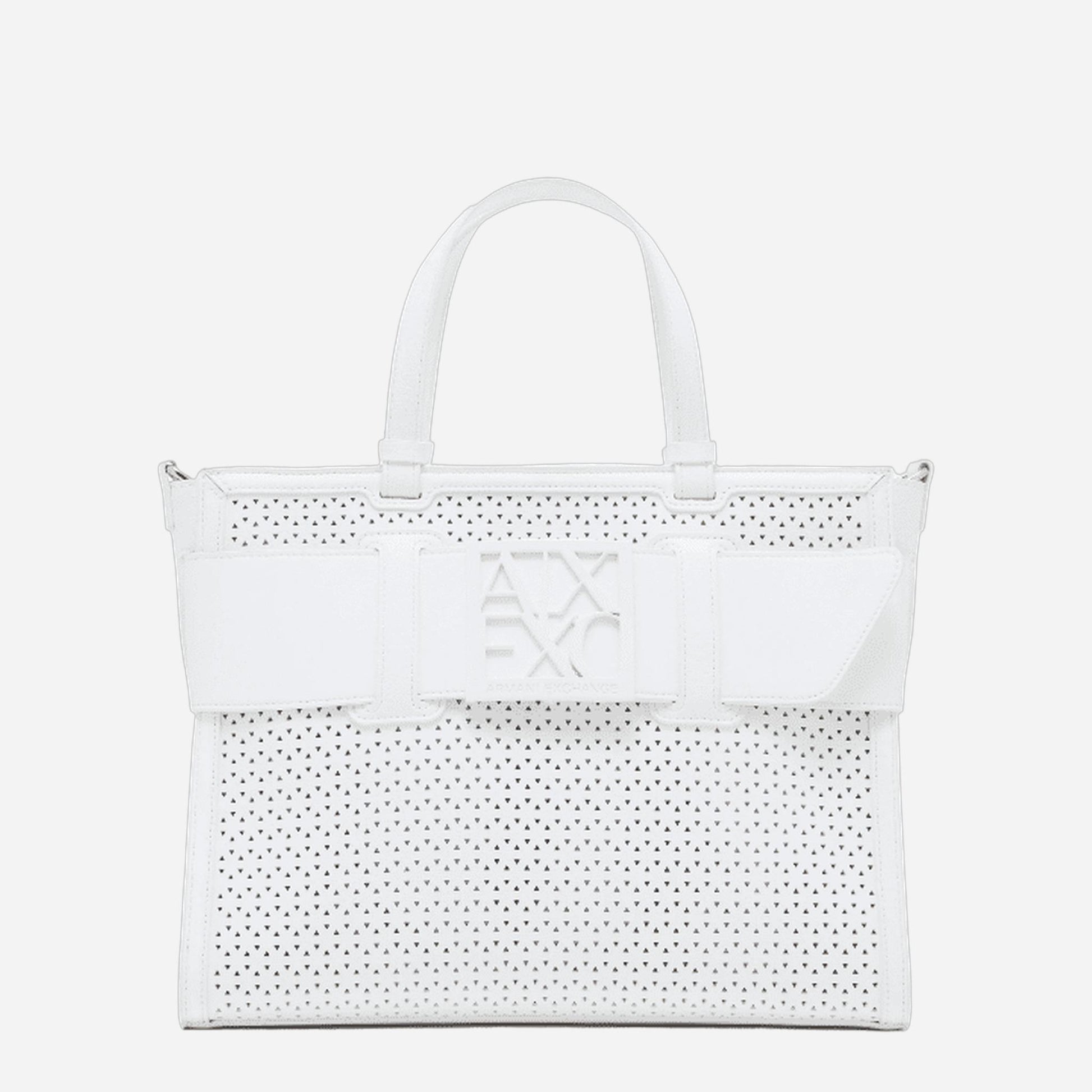 ARMANI EXCHANGE Borsa shopping grande traforata Off White 