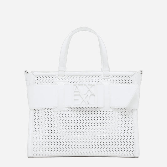 ARMANI EXCHANGE Borsa shopping grande traforata Off White 