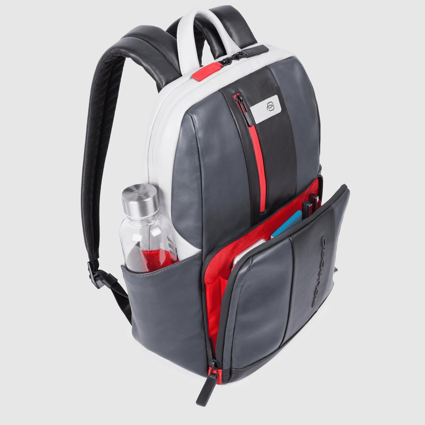 PIQUADRO Zaino piccolo porta pc e iPad® in pelle Nero/grigio 