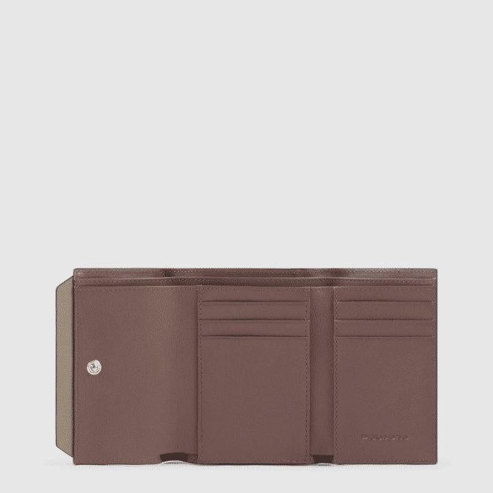 PIQUADRO Portafogli da donna piccolo in pelle con porta carte arancio/marrone 