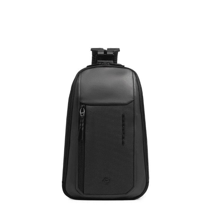 PIQUADRO Monospalla in pelle e tessuto<BR/> Nero 