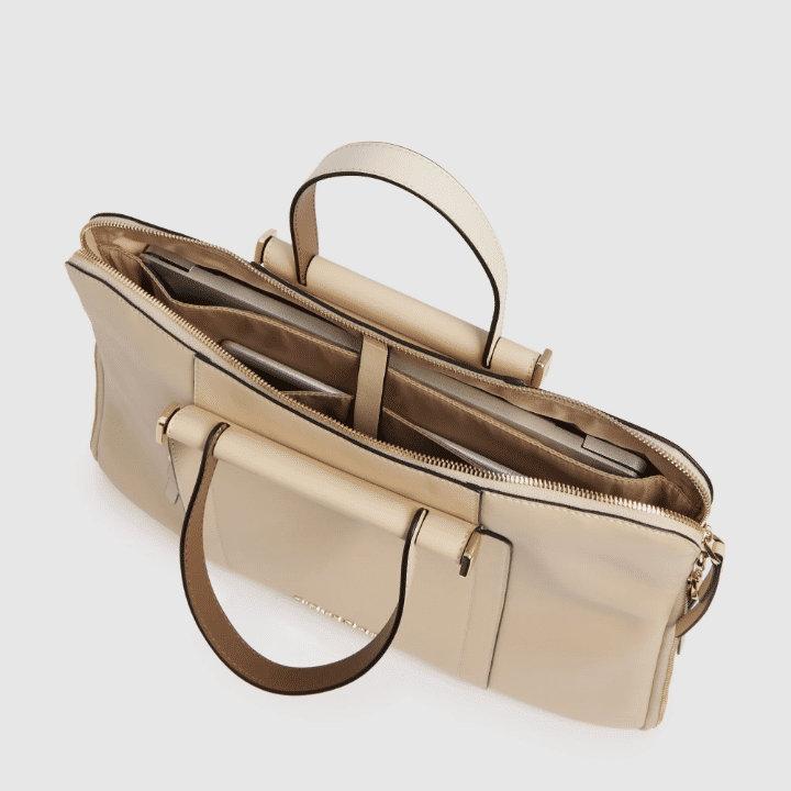 PIQUADRO Cartella 14'' in pelle con tracolla removibile BEIGE/CUOIO 