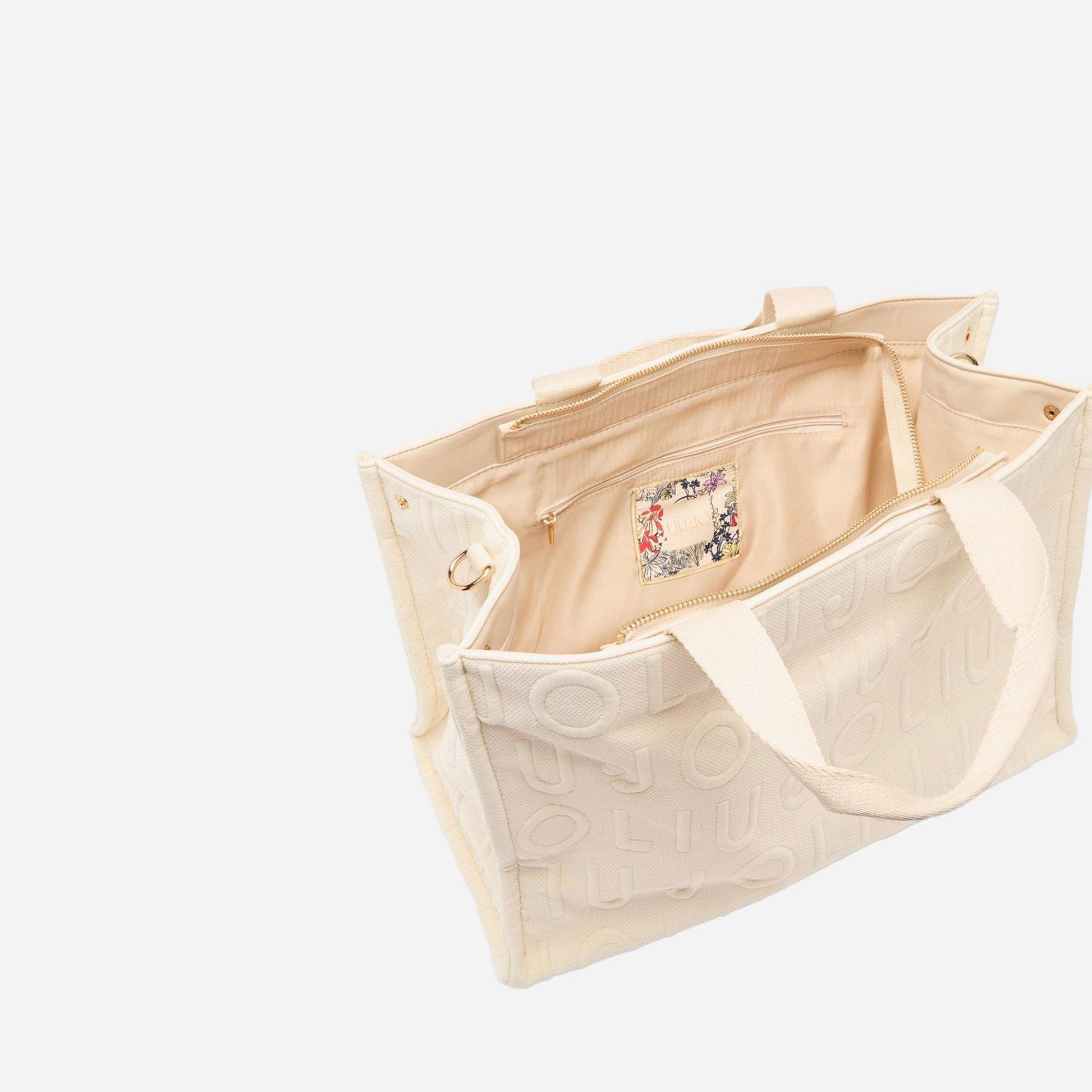 LIU JO Borsa tote media in maglia WHITE CREAM 