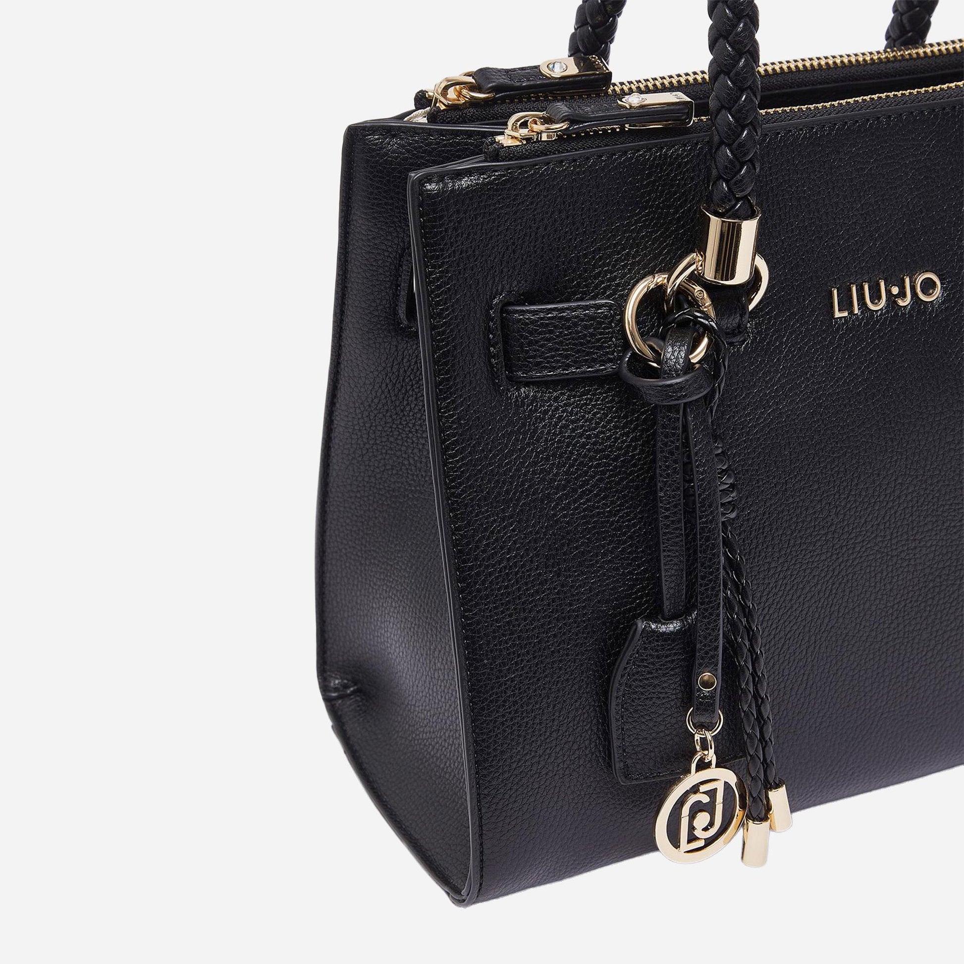 LIU JO Borsa satchel piccola con charms BLACK 