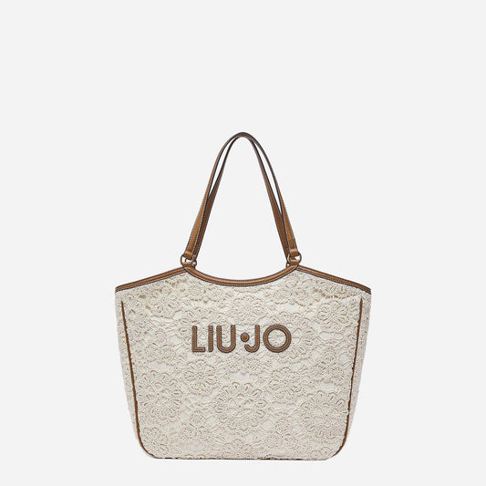 LIU JO Borsa tote grande in pizzo CREAM 