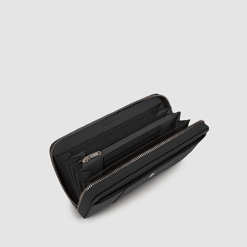 PIQUADRO Portafogli donna grande con zip Nero 