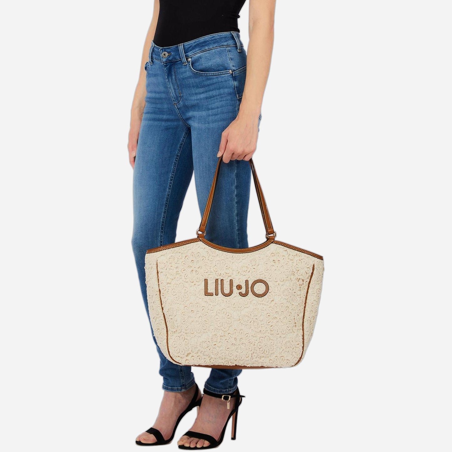 LIU JO Borsa tote grande in pizzo CREAM 