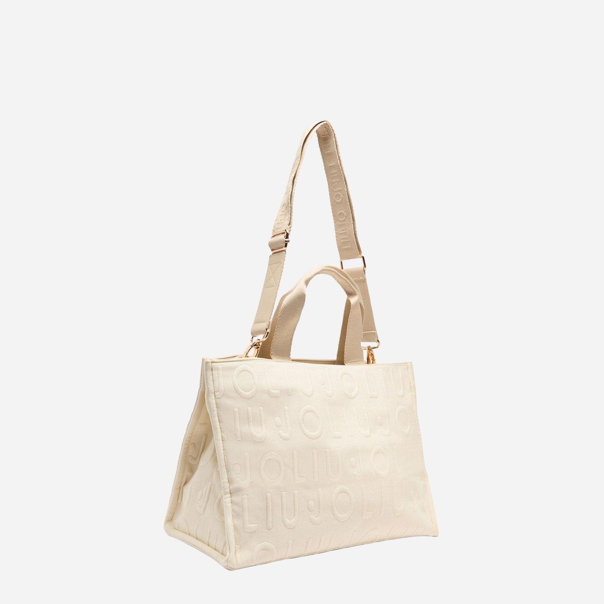 LIU JO Borsa tote media in maglia WHITE CREAM 