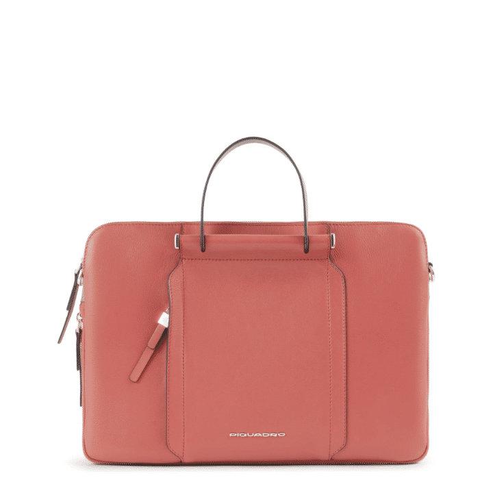 PIQUADRO Cartella 14'' in pelle con tracolla arancio/marrone 