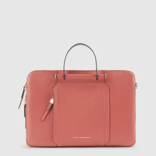 PIQUADRO Cartella 14'' in pelle con tracolla arancio/marrone 