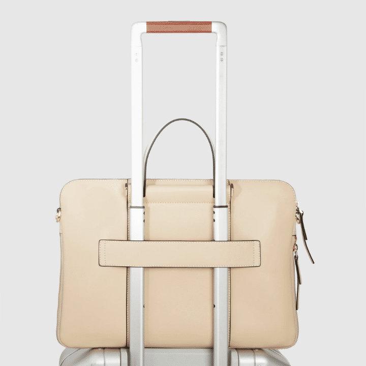 PIQUADRO Cartella 14'' in pelle con tracolla removibile BEIGE/CUOIO 
