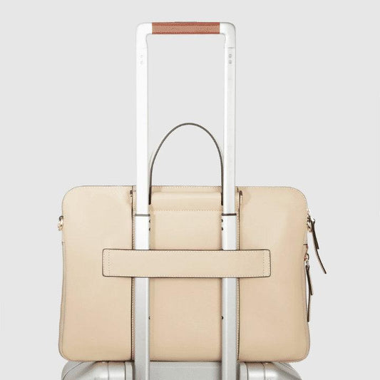 PIQUADRO Cartella 14'' in pelle con tracolla removibile BEIGE/CUOIO 